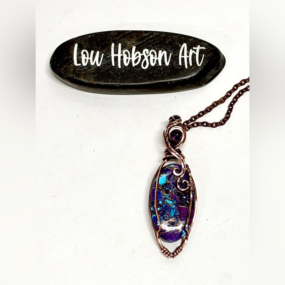 HAND CRAFTED Mohave Composite and Amethyst Wire Wrapped Copper Pendant Necklace